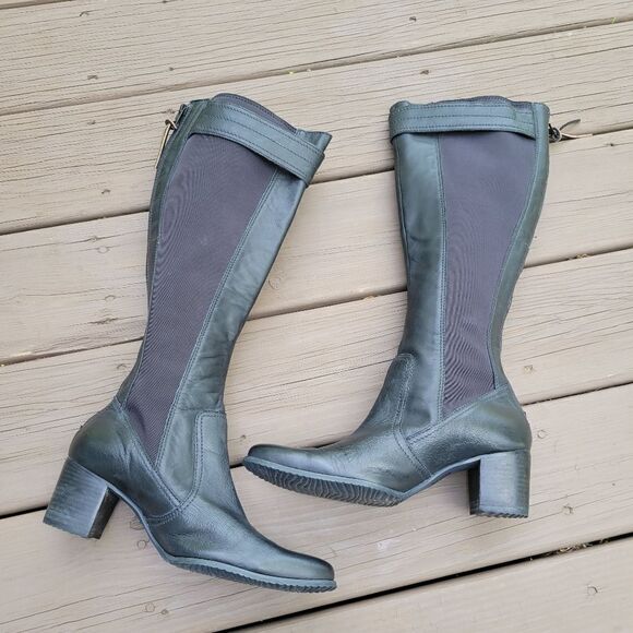 Timberland Black Leather Neoprene Knee High Equestrian Riding Style Tall Boots 8 - Picture 3 of 8